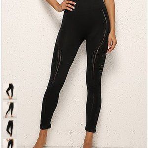 ZHUOOU | Black Hollow-Out Detail High-Waist Leggings